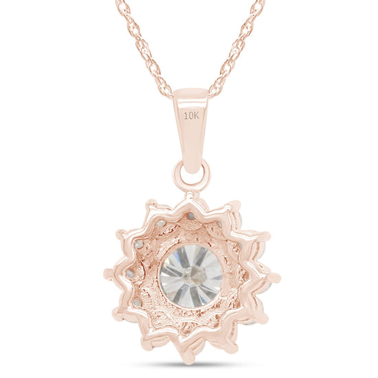 1 1/3 Carat Center Stone 6.5MM Lab Created Moissanite Diamond Flower Pendant Necklace in 10K or 14K Solid Gold For Women (1.33 Cttw)