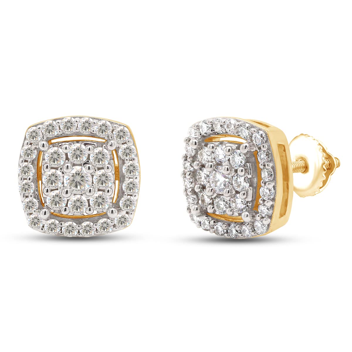 3/5 Ct Round Cut Lab Created Moissanite Diamond Cluster Cushion Frame Stud Earrings In 10K Or 14K Solid Gold (0.60 Cttw)