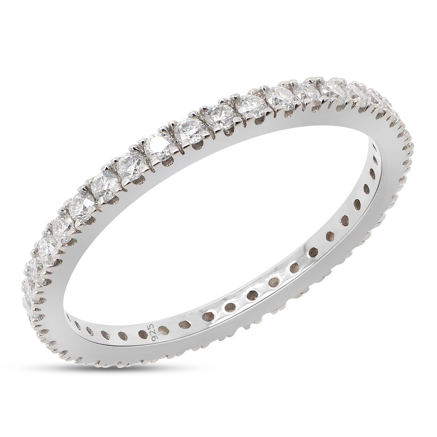Round Cut Lab Created Moissanite Diamond Eternity Stackable Wedding Band Ring In 925 Sterling Silver