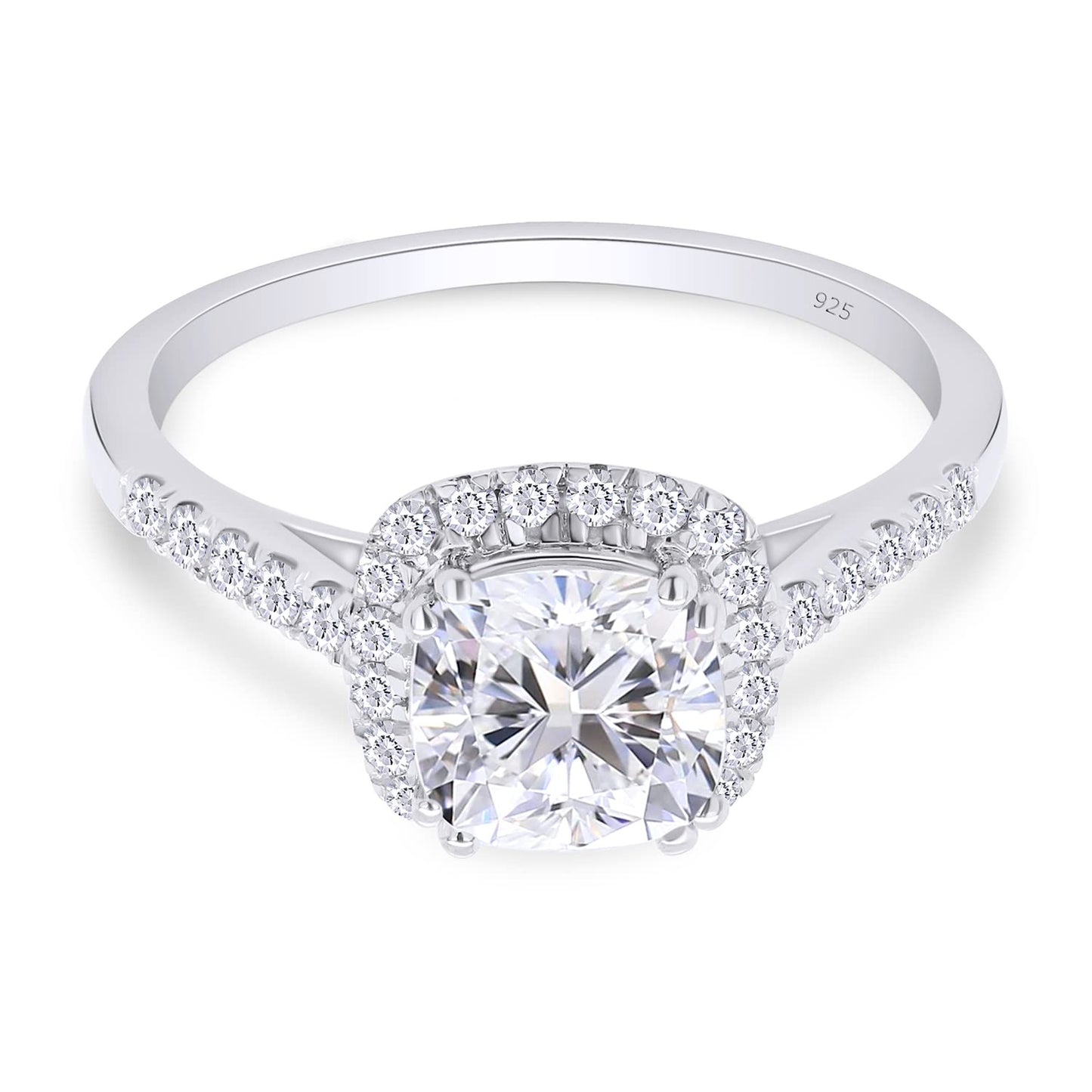1.25 Carat 6MM Cathedral Set Cushion Cut Lab Created Moissanite Diamond Halo Engagement Ring in 925 Sterling Silver