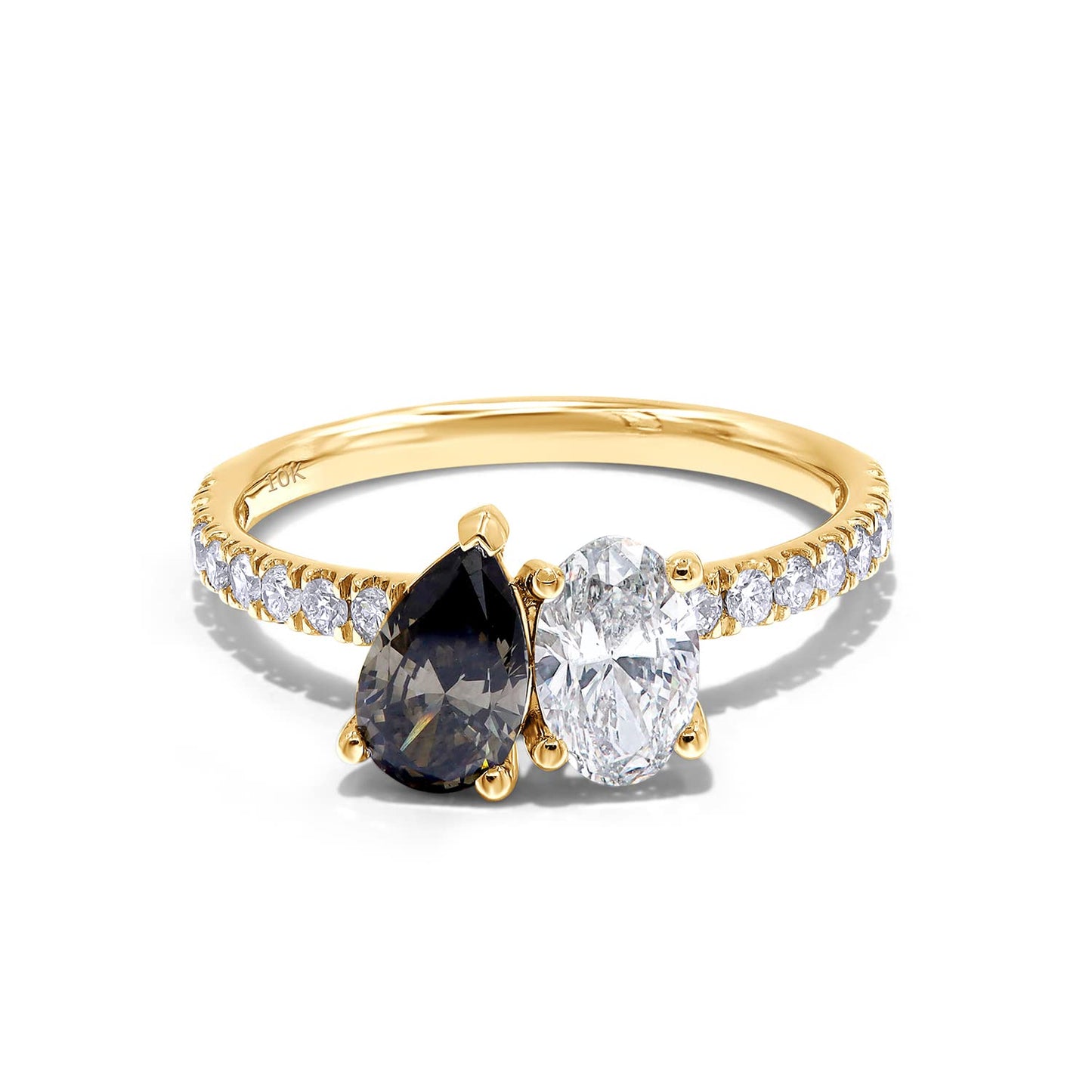 1 1/2 Carat Black Pear And G Color Oval & Round Cut IGI Certified Lab Grown Diamond Toi Et Moi Eternity Engagement Ring In 10K Or 14K Solid Gold