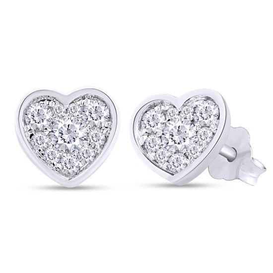 1/3 Carat Lab Created Moissanite Diamond Heart Cluster Stud Earrings In 925 Sterling Silver (VVS1 Clarity, 0.30 Cttw)