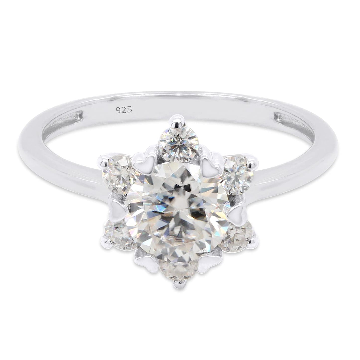 Load image into Gallery viewer, 1 1/3 ct. t.w Center 6.5MM Round Cut Lab Created Moissanite Diamond Flower Engagement Rings for Women in 925 Sterling Silver (1.30 Cttw)
