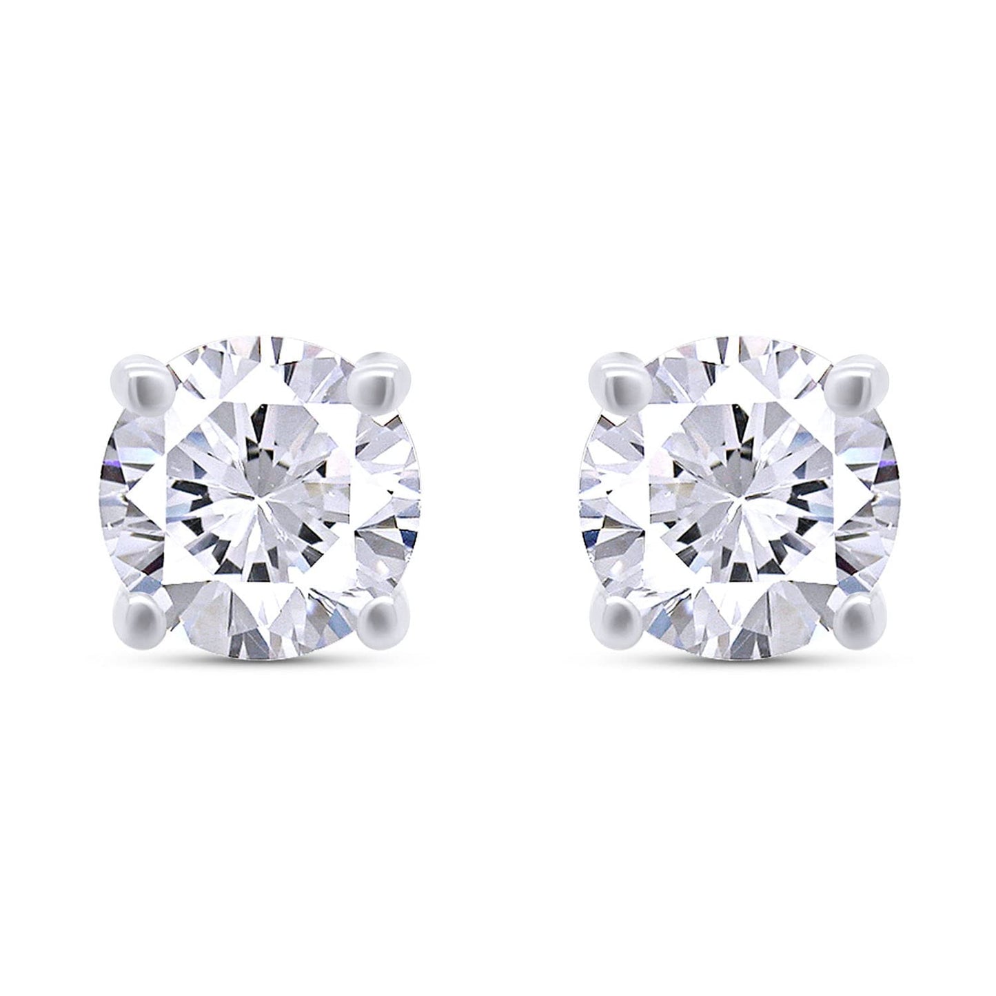 1 to 3 Carat Round Cut Lab Created Moissanite Diamond Push Back Stud Earrings In 925 Sterling Silver (1 To 3 Cttw)