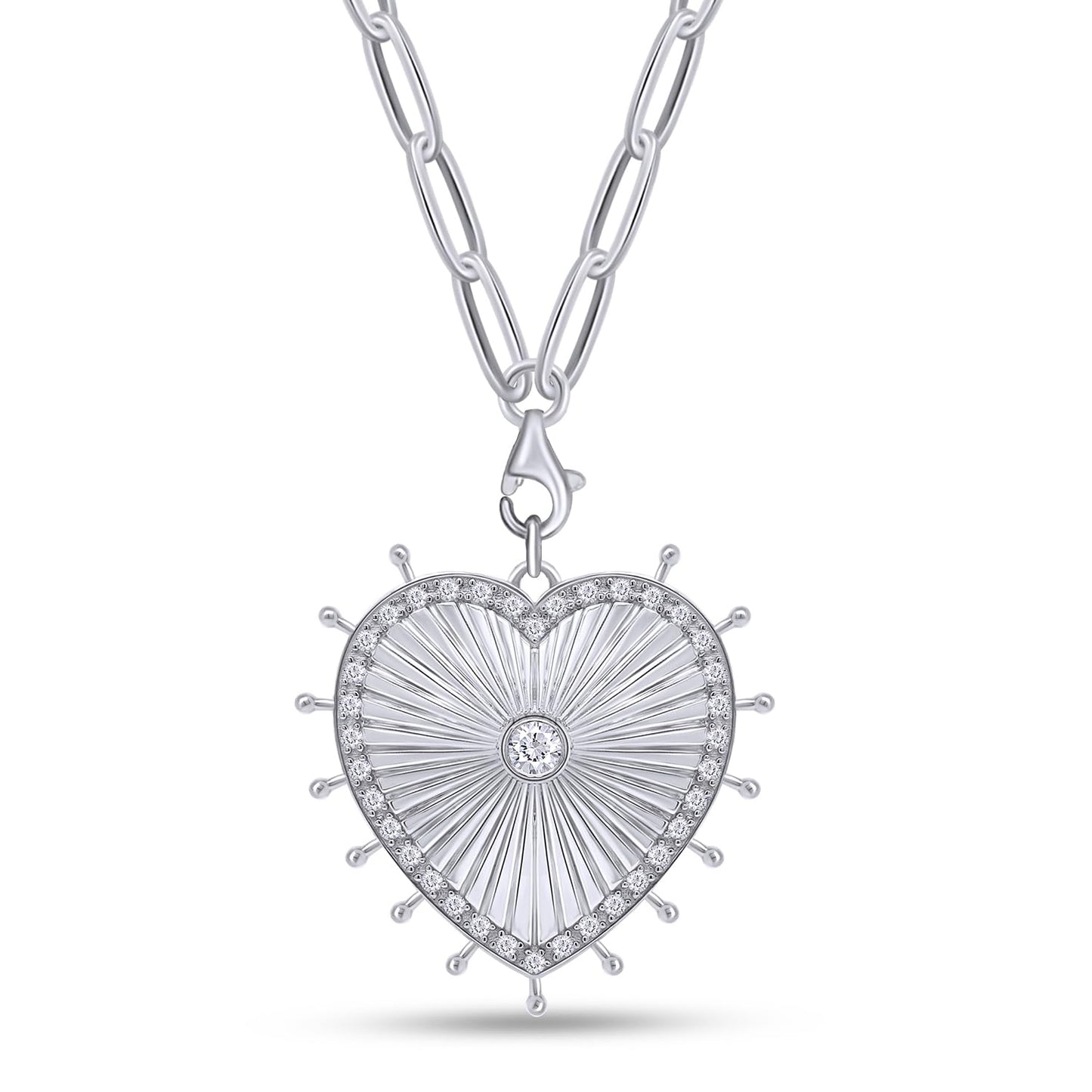 Chakra Medallion Victorian Heart Pendant Necklace Round Lab Created Moissanite Diamond Vintage Style Necklaces For Women In 925 Sterling Silver Unique Statement Jewelry