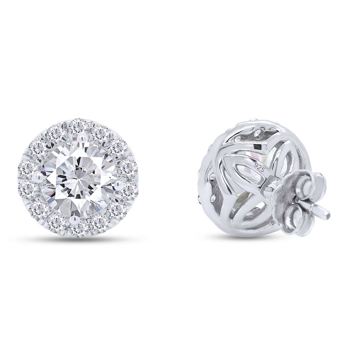 3 1/7 Carat Round Cut Lab Created Moissanite Diamond Halo Stud Earrings Jewelry for Women in 925 Sterling Silver (3.15 Cttw)