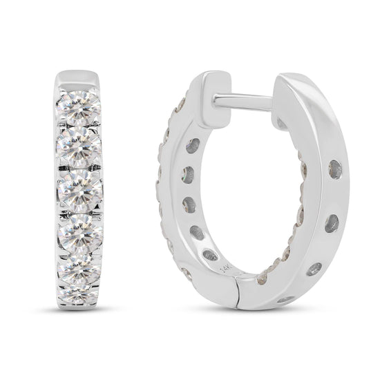1.60 Carat Round Cut Lab Created Moissanite Diamond Inside Outside Hoop Earrings In 10K Or 14K Solid Gold Jewelry For Women