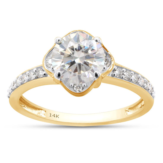 1 1/10 ct. t.w Center 6.5MM Round Cut Lab Created Moissanite Diamond Solitaire Floral Flower Engagement Rings in 10K or 14K Solid Gold (1.10 Cttw)