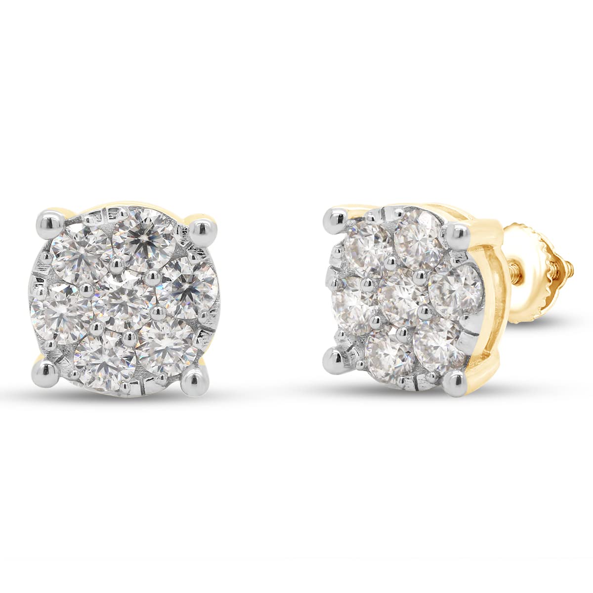 1 1/5 Carat Round Cut Lab Created Moissanite Diamond Cluster Stud Earrings In 10K Or 14K Solid Gold (1.20 Cttw)