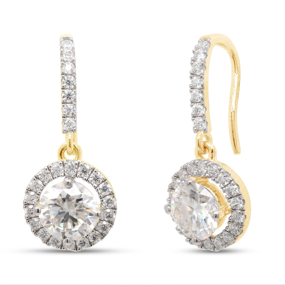 
                      
                        2 Carat Center 6MM Round Cut Lab Created Moissanite Diamond Halo Drop Earrings In 10K Or 14K Solid Gold For Women
                      
                    