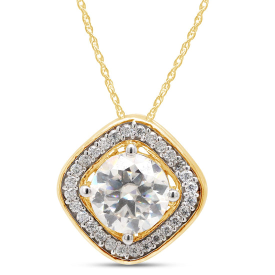 1 1/10 Carat  Center Stone 6.5MM Lab Created Moissanite Diamond Halo Pendant Necklace in 10K or 14K Solid Gold For Women (1.10 Cttw)