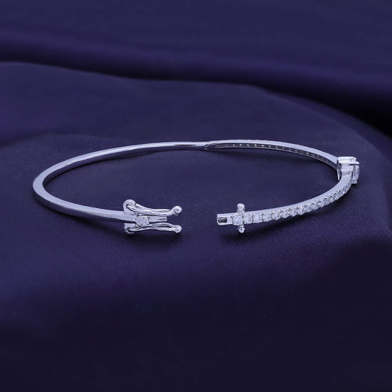 Heart & Round Cut Lab Created Moissanite Diamond Tennis Bangle Bracelet For Women In 925 Sterling Silver