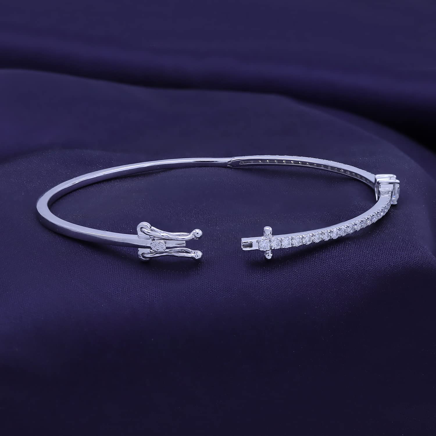 Heart & Round White Cubic Zirconia Tennis Bangle Bracelet