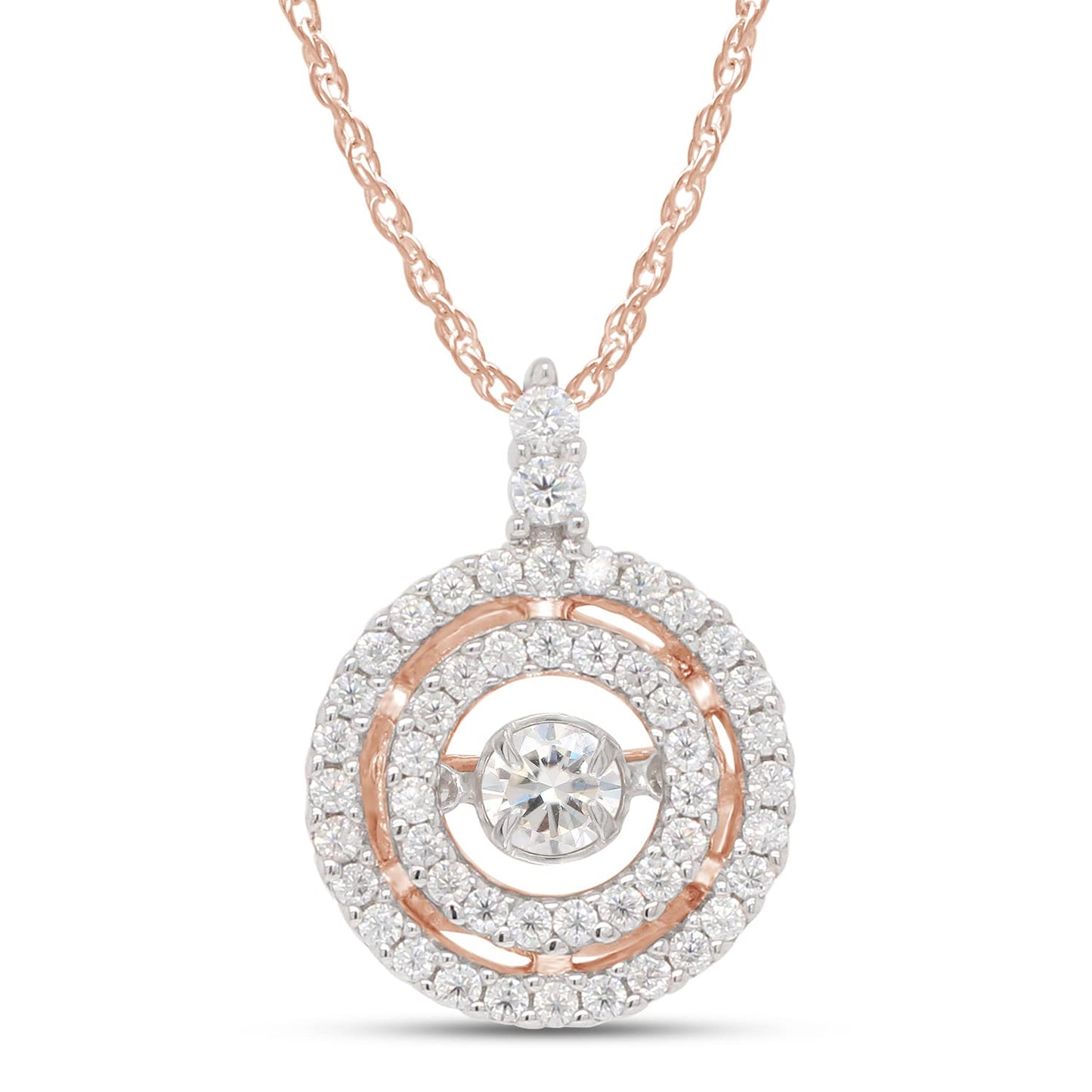 3/5 Carat Lab Created Moissanite Diamond Double Halo Pendant Necklace In 925 Sterling Silver (0.60 Cttw)