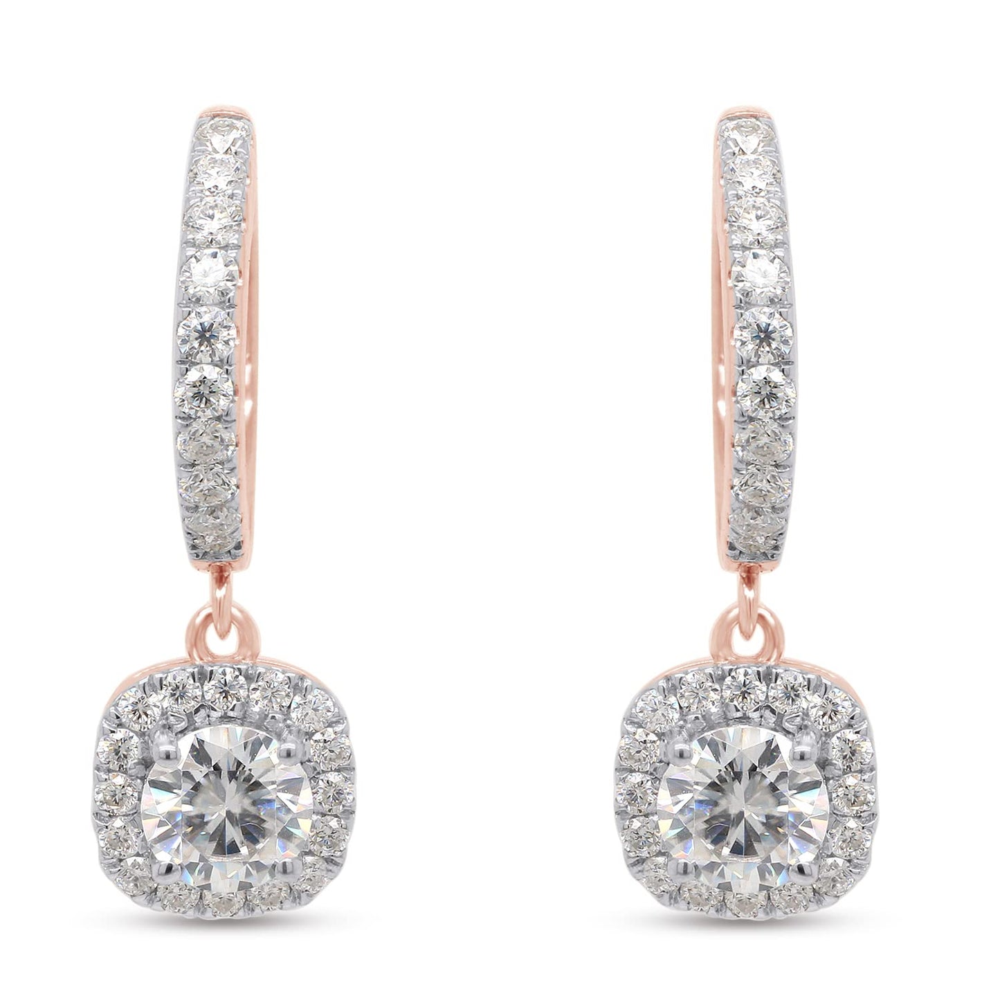 2 4/9 Carat Lab Created Moissanite Diamond Halo Dangling Drop Earrings In 925 Sterling Silver (2.45 Cttw)