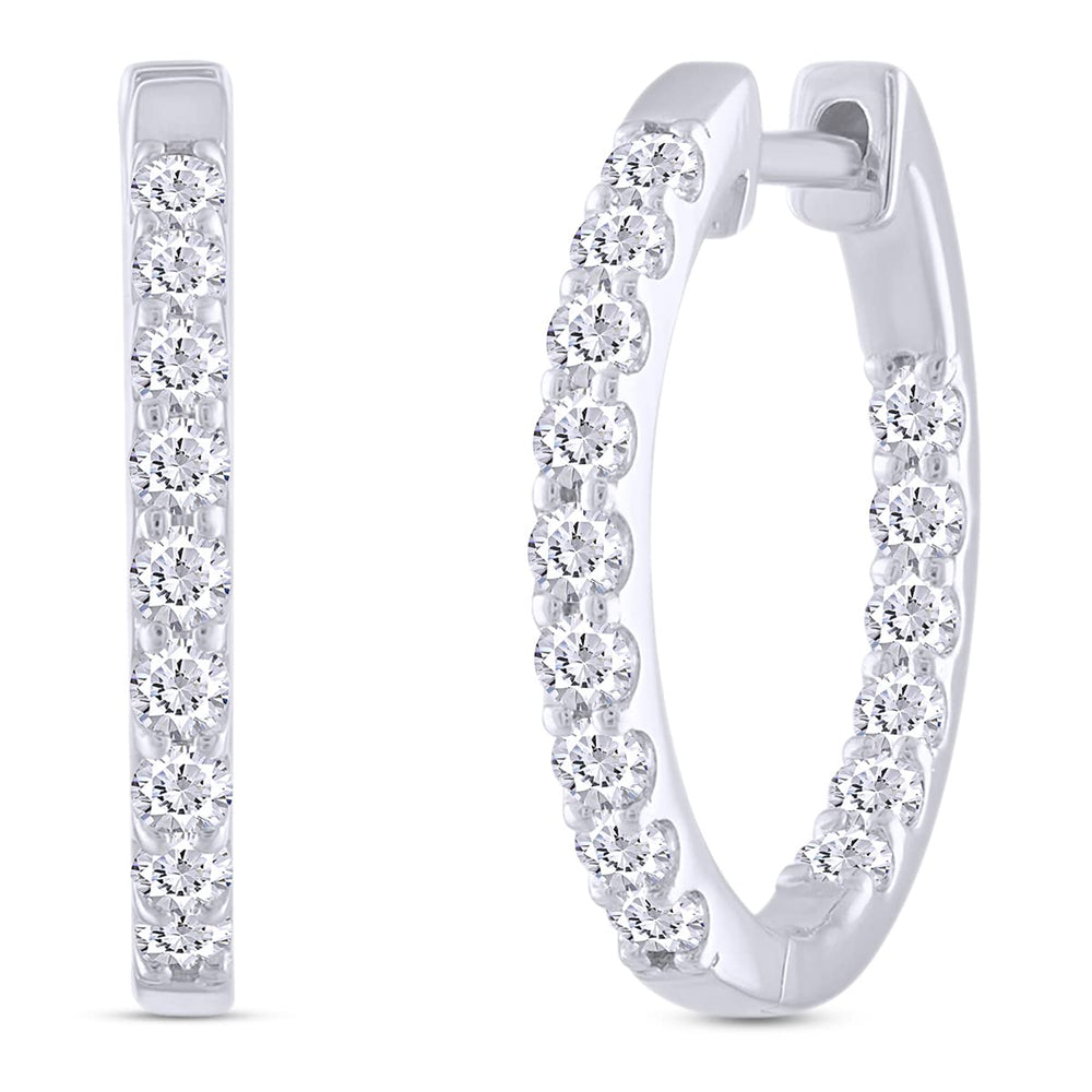 3/4 Carat Lab Created Moissanite Diamond Inside-Outside Hoop Earring In 925 Sterling Silver