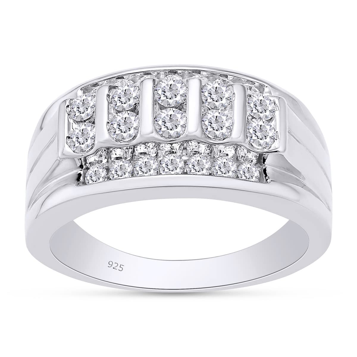 1 Carat Lab Created Moissanite Diamond Cluster Men's Wedding Band Ring In 925 Sterling Silver