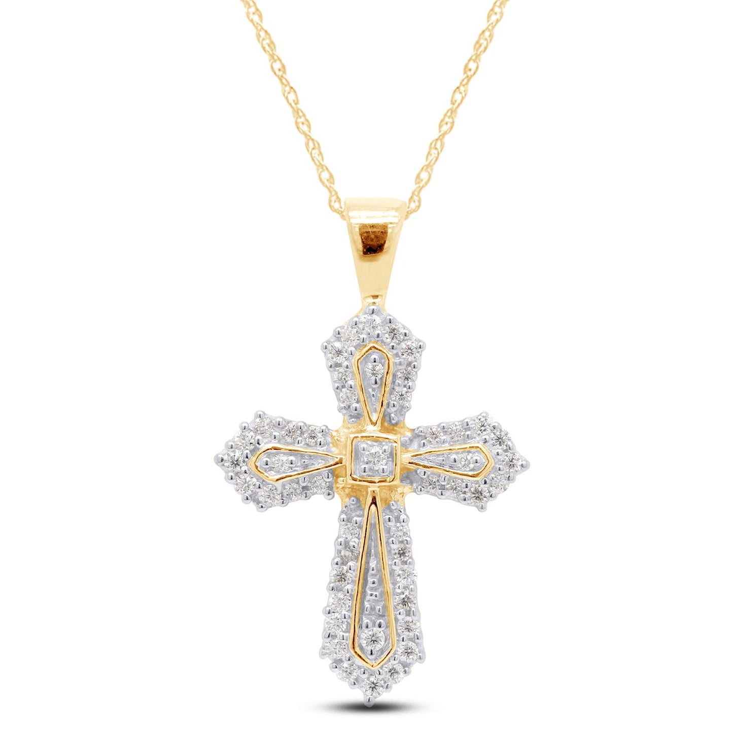 1/4 Carat Lab Created Moissanite Diamond Cross Pendant Necklace in 10K or 14K Solid Gold For Women (0.25 Cttw)