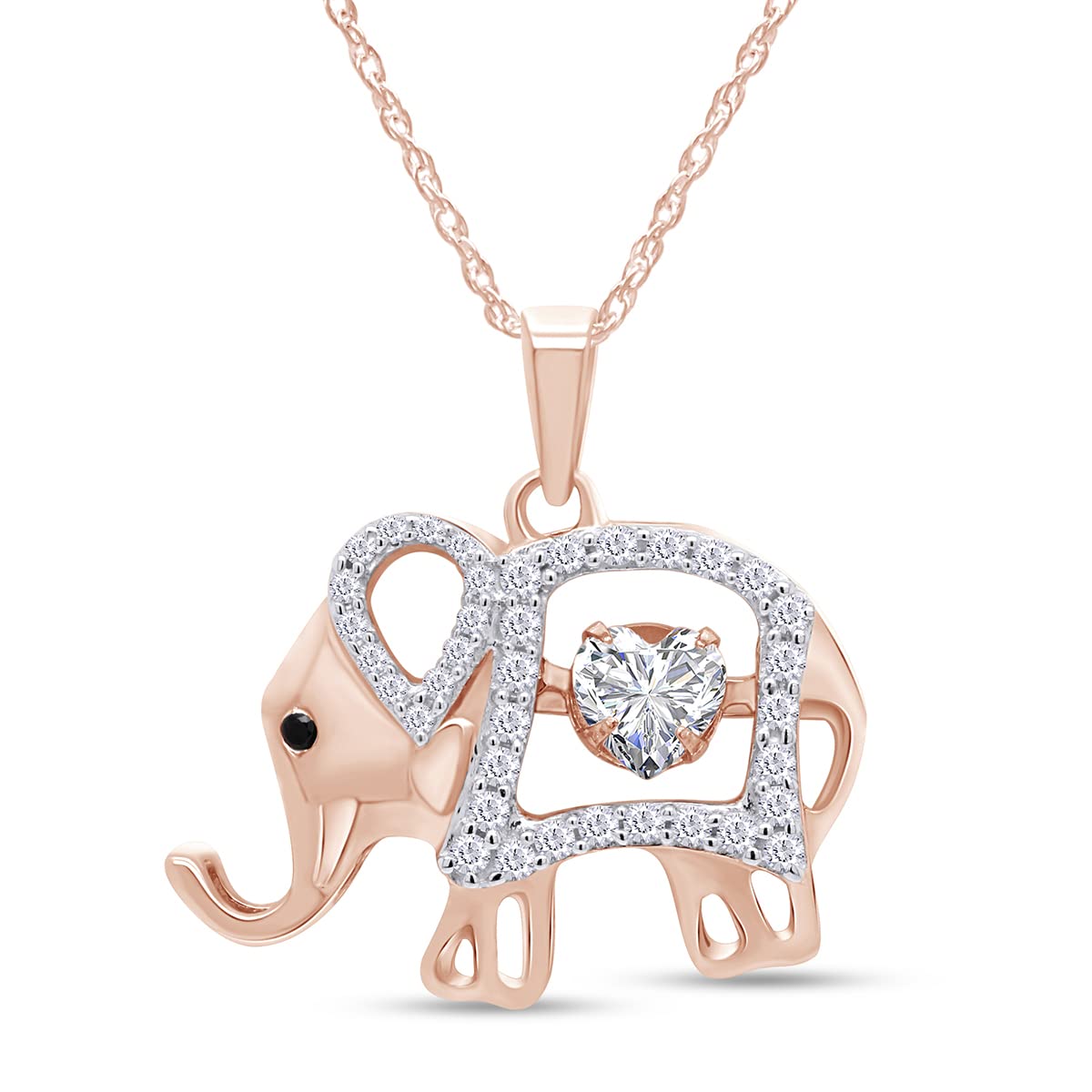 Elephant Floater Pendant Heart & Round Simulated Birthstone And Round Cut Cubic Zirconia Elephant Floater Pendant Necklace In 925 Sterling Silver