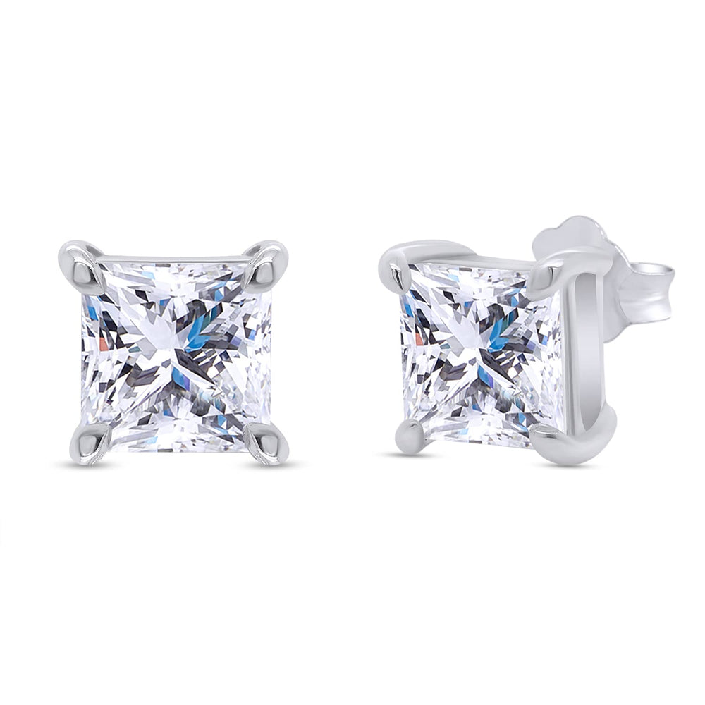 
                      
                        Princess Cut Lab Created Moissanite Diamond Push Back Solitaire Stud Earrings In 925 Sterling Silver
                      
                    