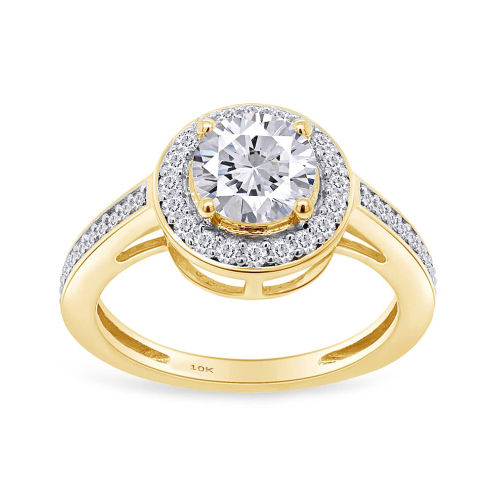 Round Shape Lab Created Moissanite Diamond Halo Engagement Ring in 10k Solid Gold (1.00 Cttw)