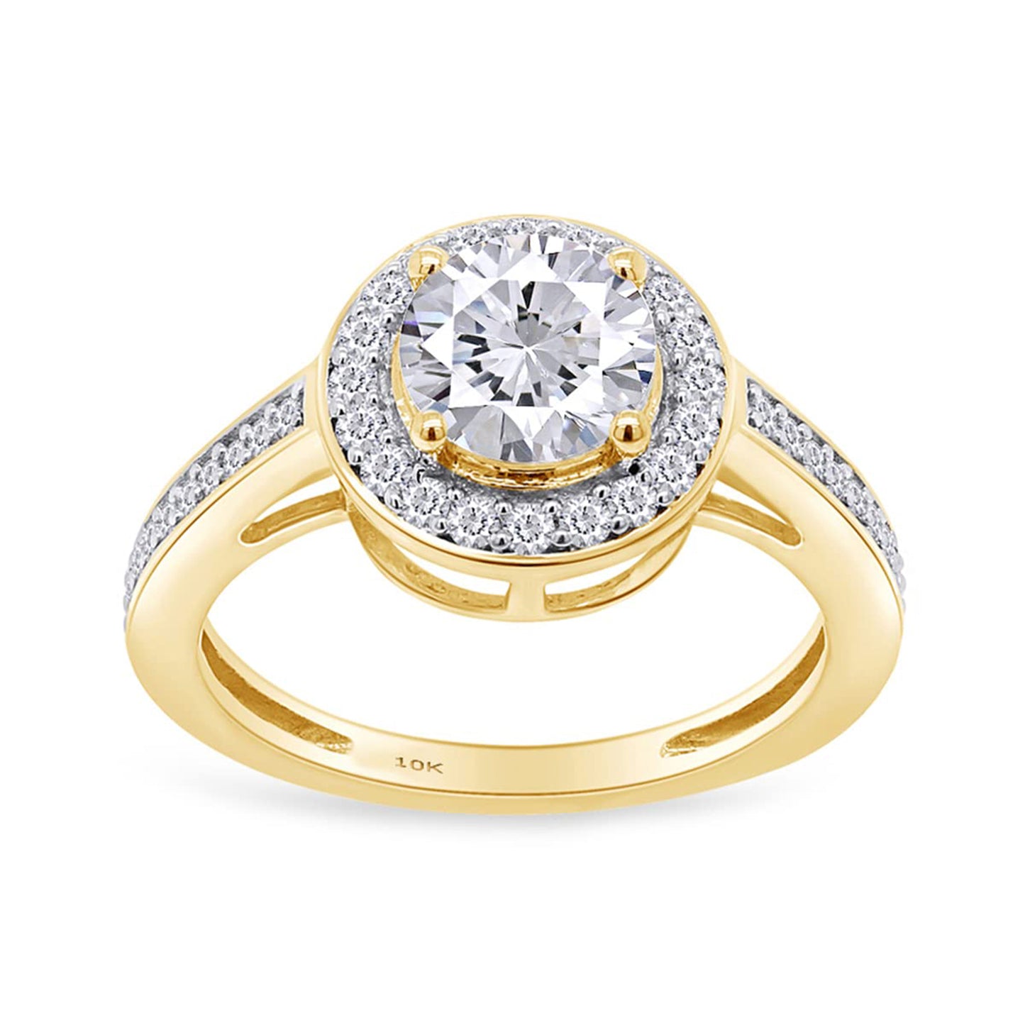 Round Shape Lab Created Moissanite Diamond Halo Engagement Ring in 10k Solid Gold (1.00 Cttw)