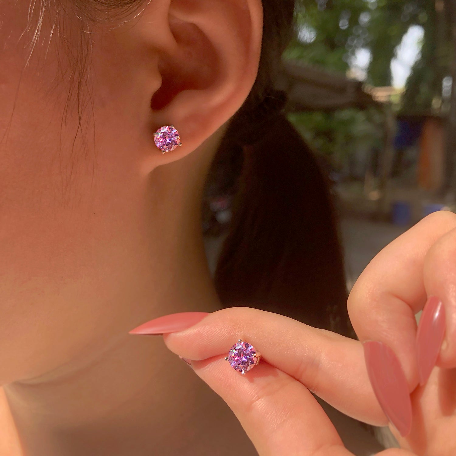 Solitaire Stud Earrings Simulated Birthstone 925 Sterling Silver