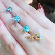 Solitaire Stud Earrings Simulated Birthstone 925 Sterling Silver