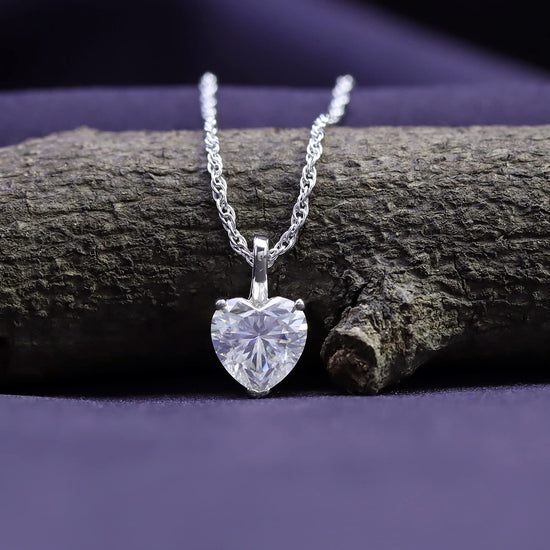 1/2 Carat Heart Cut Lab Created Moissanite Diamond Solitaire Pendant Necklace In 925 Sterling Silver (0.50 Cttw)