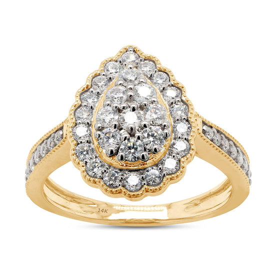 0.68 Carat Round Cut Lab Created Moissanite Diamond Milgrain Pear Shape Engagement Ring in 10K or 14K Solid Gold