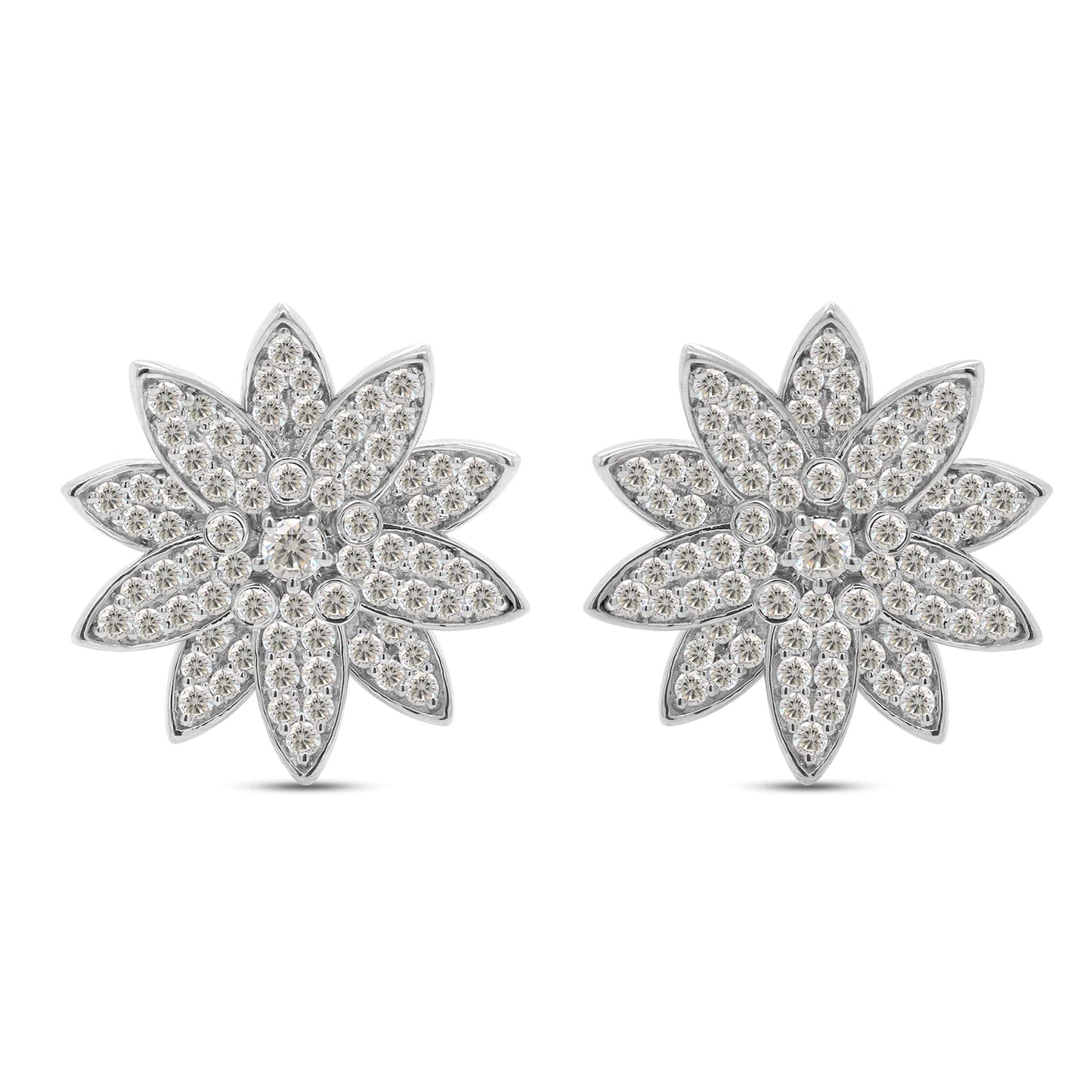 3 1/4 Carat Round Cut Lab Created Moissanite Diamond Cluster Floral Stud Earrings In 925 Sterling Silver (3.20 Cttw)