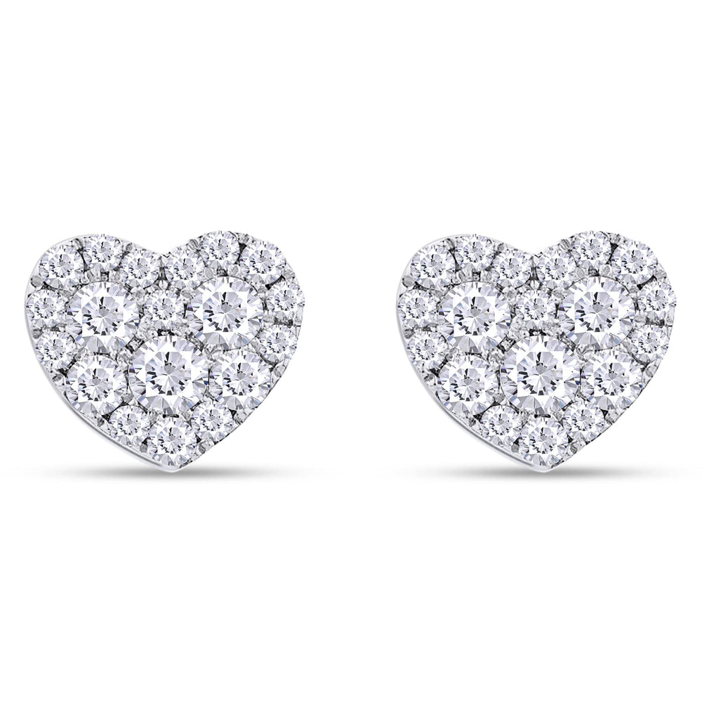 1 Carat Round Lab Created Moissanite Diamond Push Back Heart Shaped Cluster Stud Earrings In 925 Sterling Silver (VVS1 Clarity, 1 Cttw)