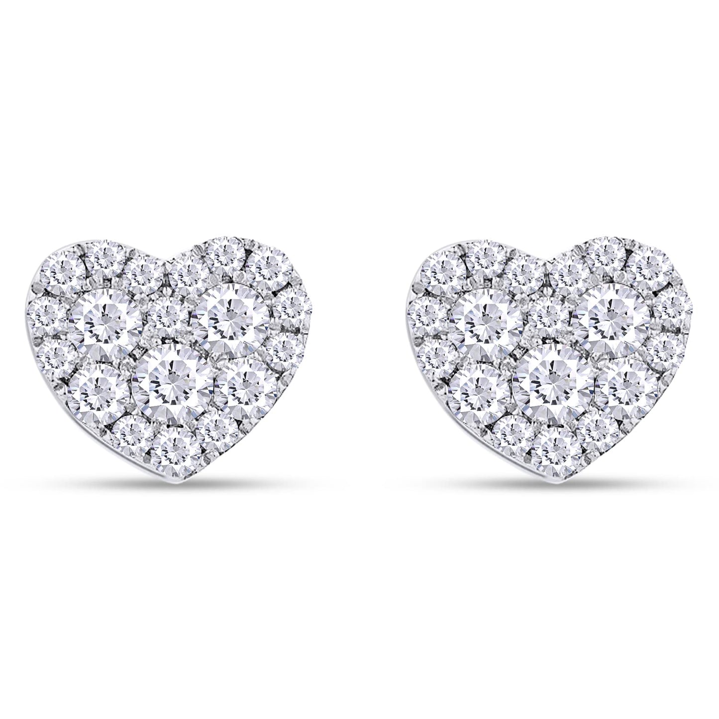 Load image into Gallery viewer, 1 Carat Round Lab Created Moissanite Diamond Push Back Heart Shaped Cluster Stud Earrings In 925 Sterling Silver (VVS1 Clarity, 1 Cttw)
