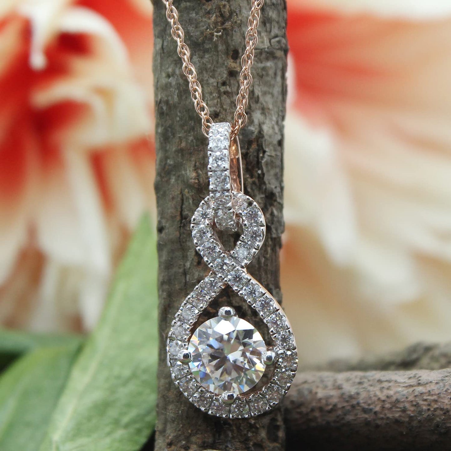 1 4/9 Carat Centre Stone 6.5MM Lab Created Moissanite Diamond Infinity Pendant Necklace In 925 Sterling Silver (1.45 Cttw)
