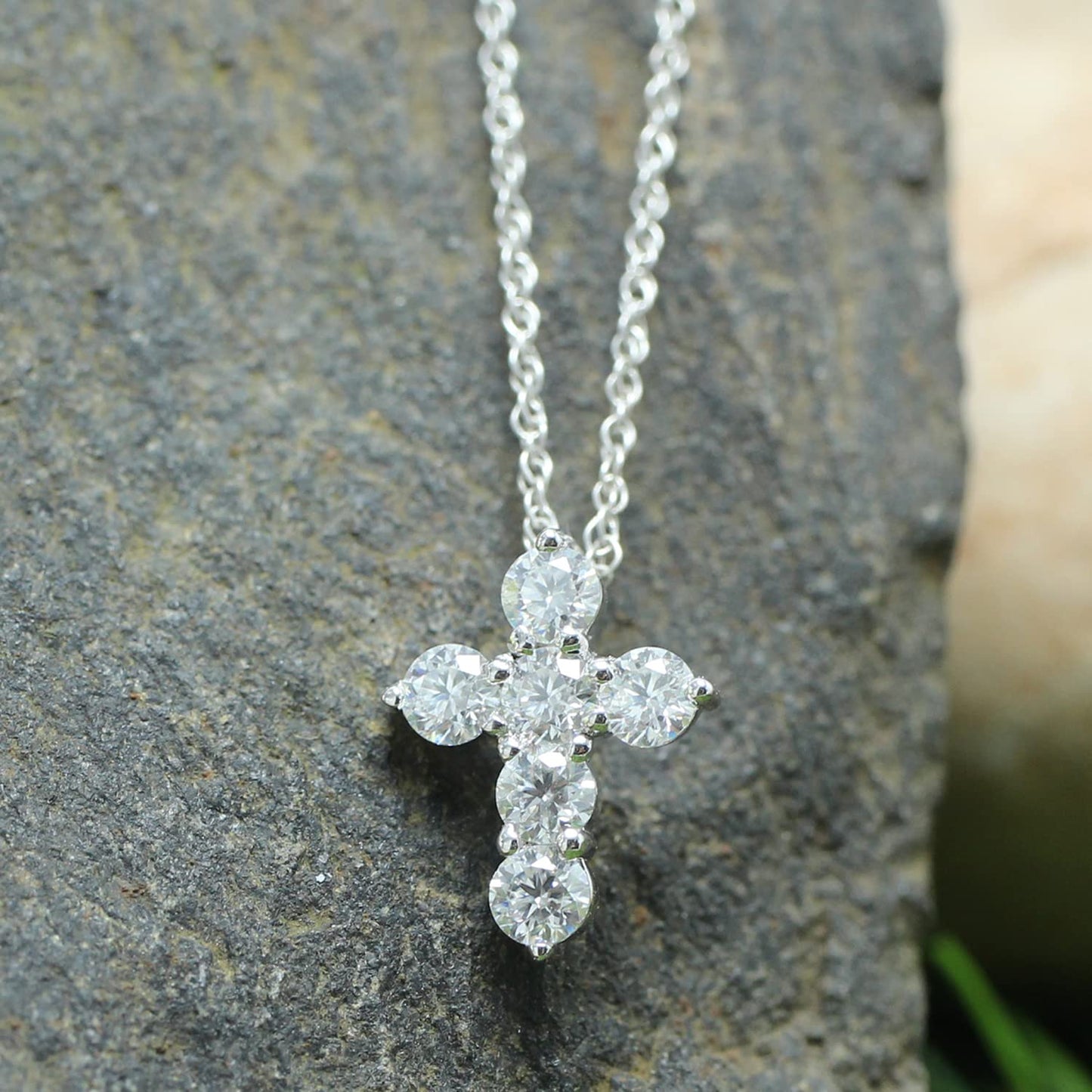 1/2 Carat Round Cut Lab Created Moissanite Diamond Cross Pendant Necklace In 925 Sterling Silver & 10K Or 14K Solid Gold