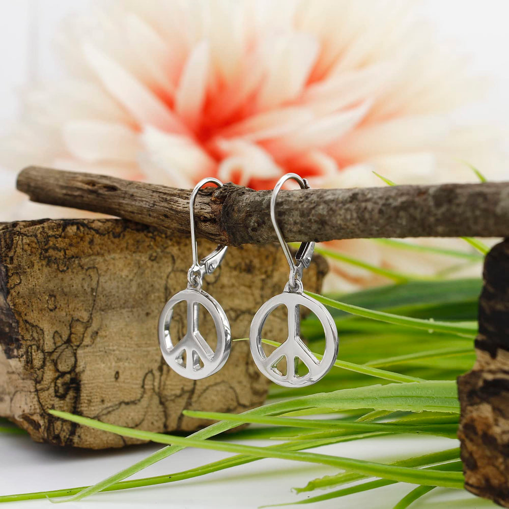 
                      
                        Glossy Peace Sign Lever Back Dangle Earrings for Women in 925 Sterling Silver
                      
                    