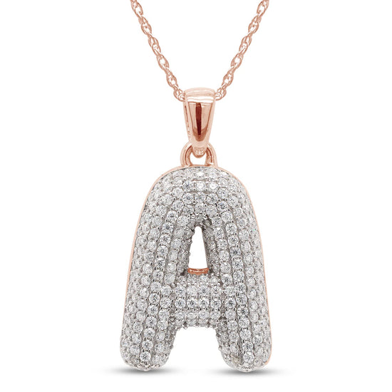1 1/10 Carat Round Cut Lab Created Moissanite Diamond Initial Bubble Letter "A" Pendant Necklace In 925 Sterling Silver (1.10 Cttw)