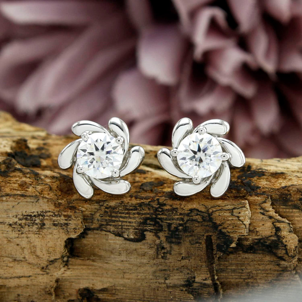 
                      
                        1.50 Carat 6MM Round Lab Created Moissanite Diamond Pinwheel Flower Stud Earrings In 925 Sterling Silver
                      
                    