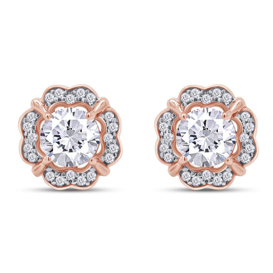 1 Carat Round Cut Lab Created Moissanite Diamond Floral Halo Stud Earrings In 925 Sterling Silver Jewelry