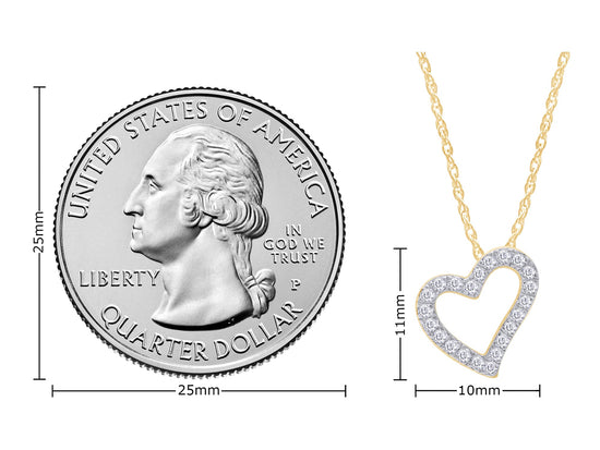 1/8 CT TW Lab Grown Diamond Tilted Heart Necklace Pendant For Women Lab Diamonds In 14K Gold Plated 925 Sterling Silver Accompanied By 18" Rope Chain With Certificate of Authenticity