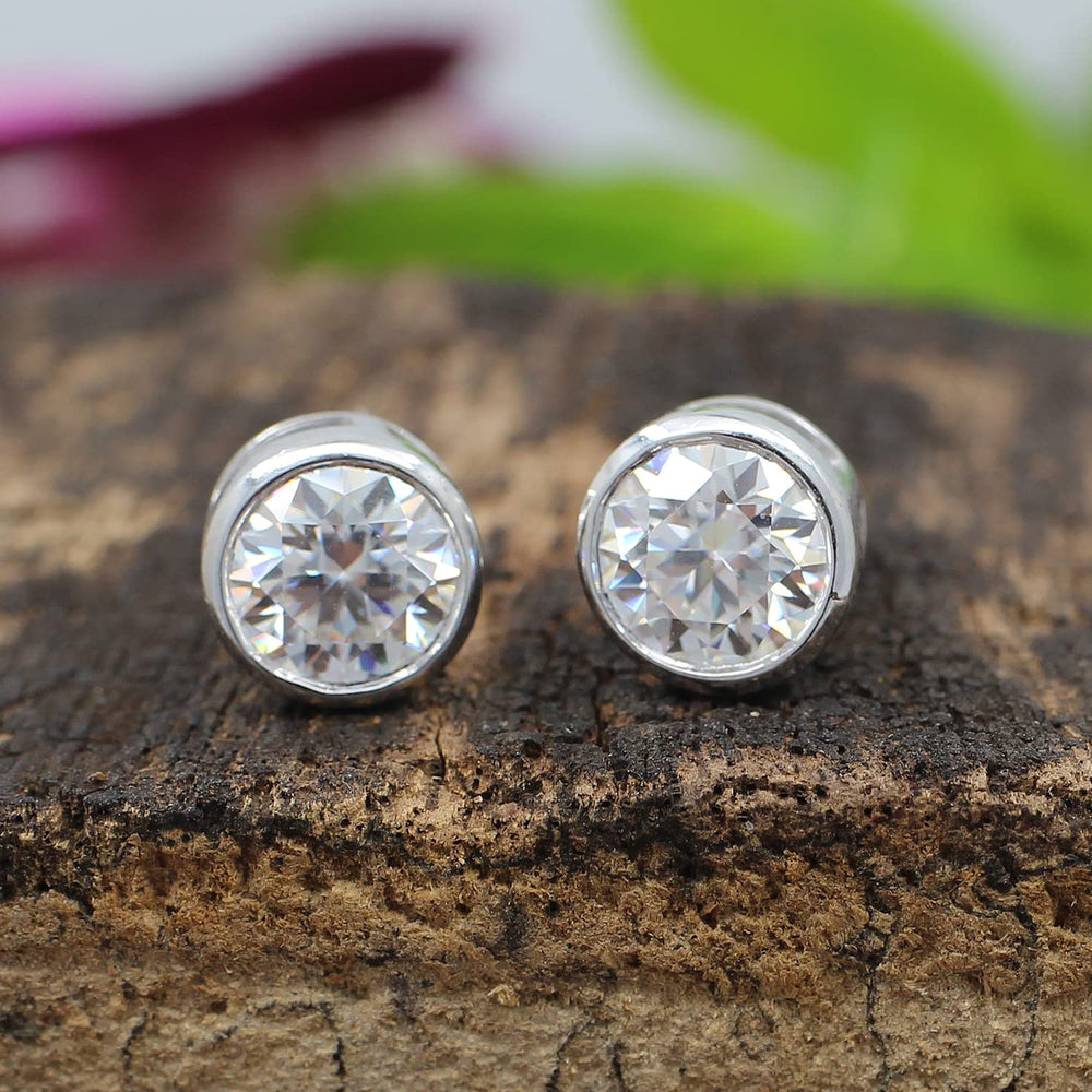 1 8/9 Carat 6.5MM Lab Created Moissanite Diamond Push Back Stud Earrings In 925 Sterling Silver (VVS1 Clarity, 1.90 Cttw)