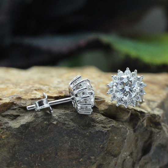 1 1/4 Carat Lab Created Moissanite Diamond Push Back Halo Stud Earrings In 925 Sterling Silver (1.25 Cttw)
