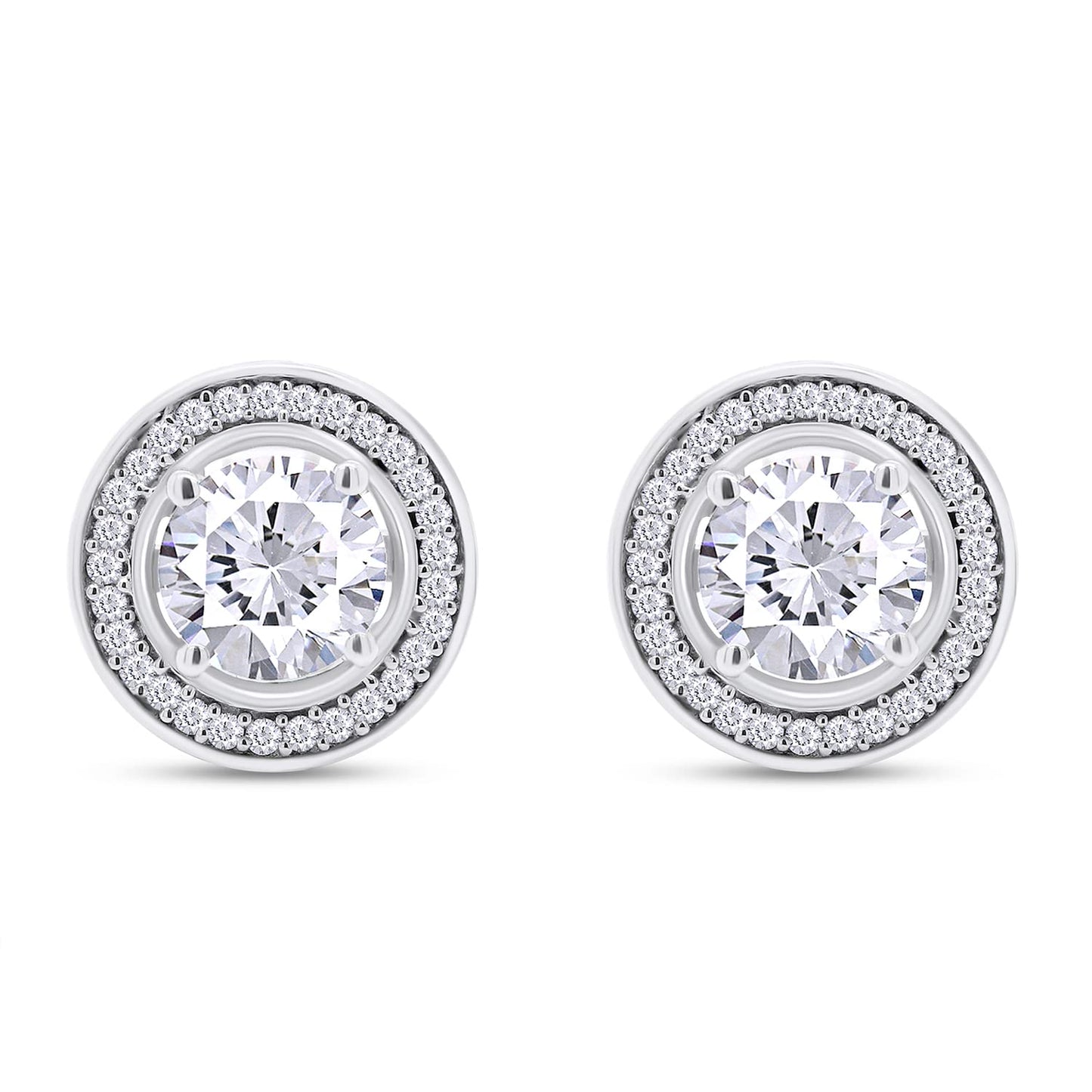 1 Carat Lab Created Moissanite Diamond Push Back Halo Stud Earrings In 925 Sterling Silver (VVS1 Clarity, 1 Cttw)