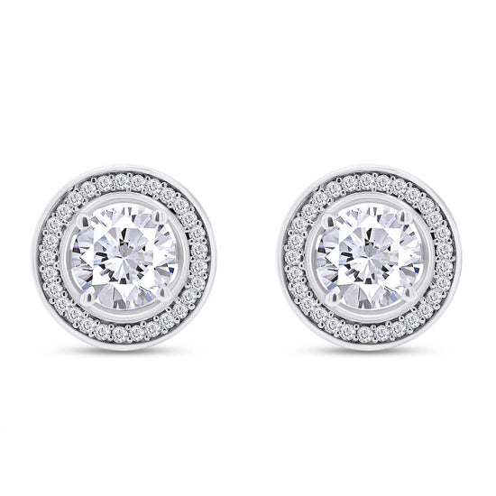Load image into Gallery viewer, 1 Carat Lab Created Moissanite Diamond Push Back Halo Stud Earrings In 925 Sterling Silver (VVS1 Clarity, 1 Cttw)
