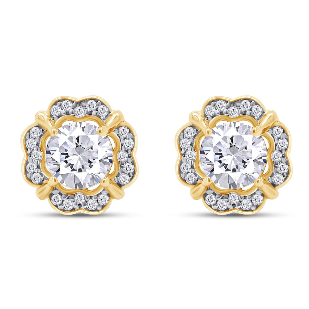 
                      
                        1 Carat Round Cut Lab Created Moissanite Diamond Floral Halo Stud Earrings In 925 Sterling Silver Jewelry
                      
                    