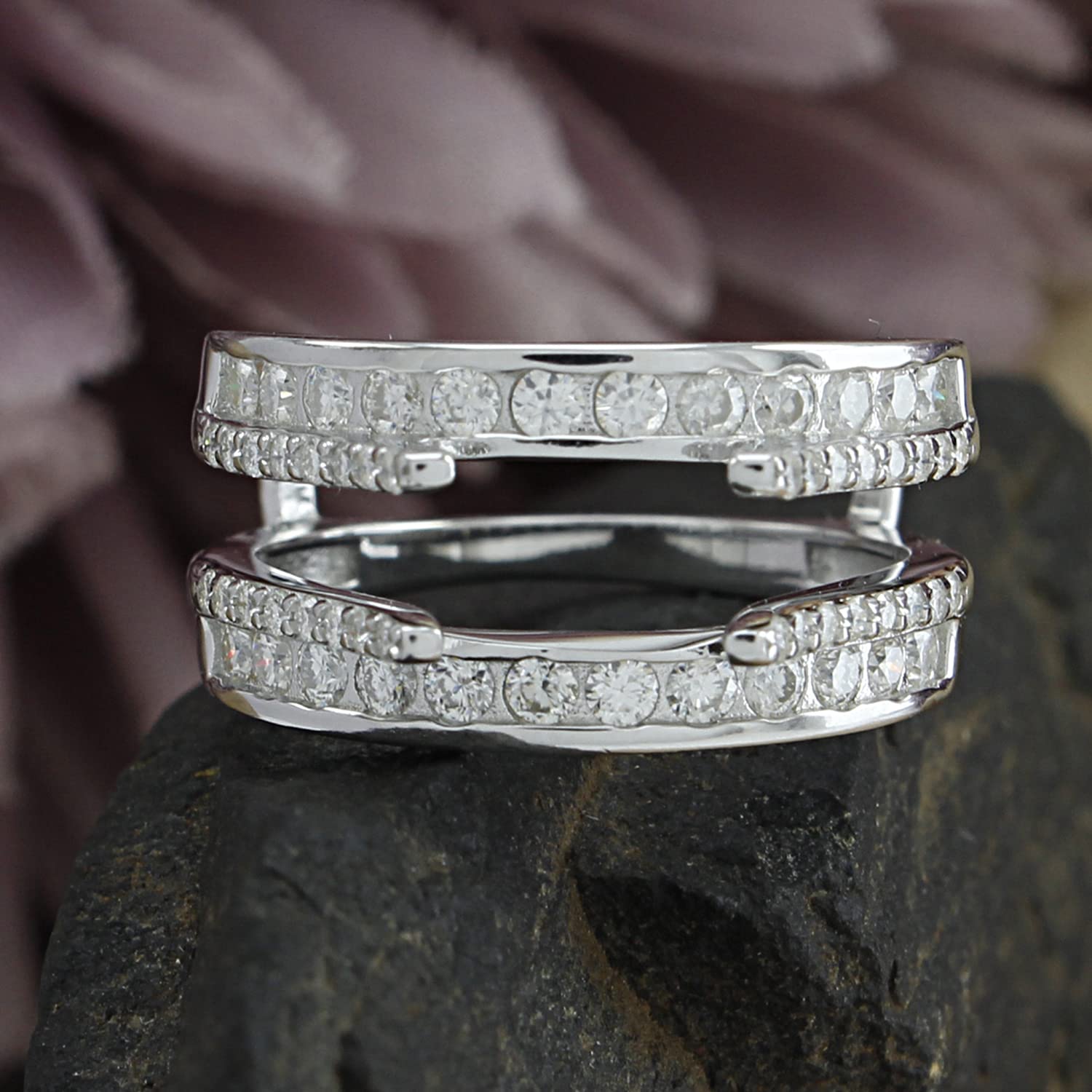 Lab Created Moissanite Combination Cathedral and Classic Enhancer Ring Guard