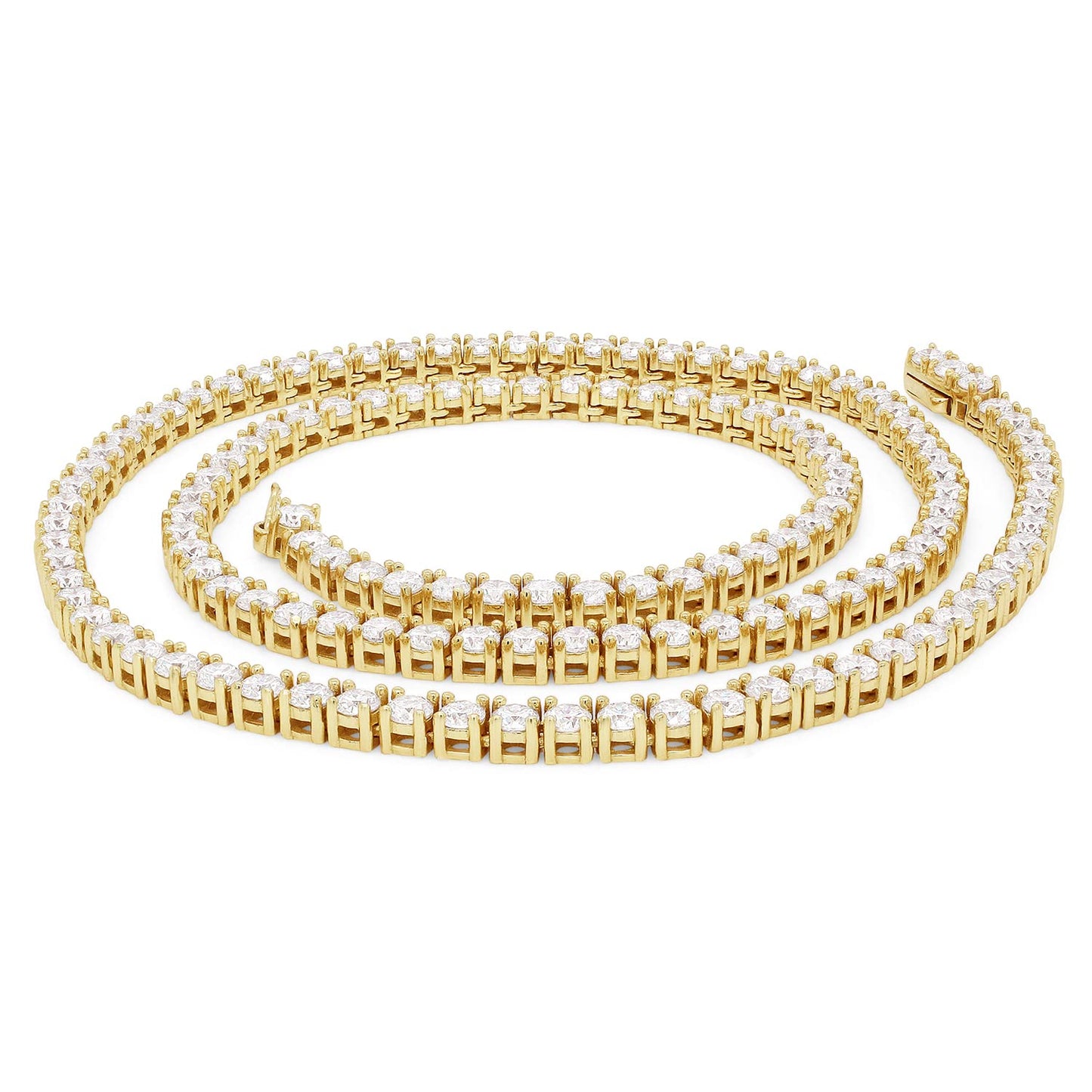 13.70 Carat 3MM Round Lab Created Moissanite Diamond 18" Long Tennis Chain Necklace In 14K Yellow Gold Over Sterling Silver For Women