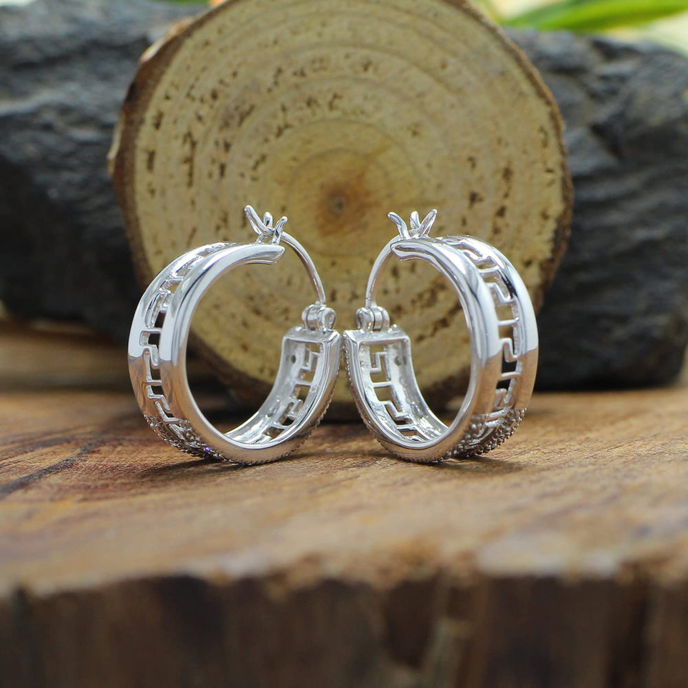 
                      
                        Round Cut White Natural Diamond Hoop Earrings For Women In 925 Sterling Silver
                      
                    