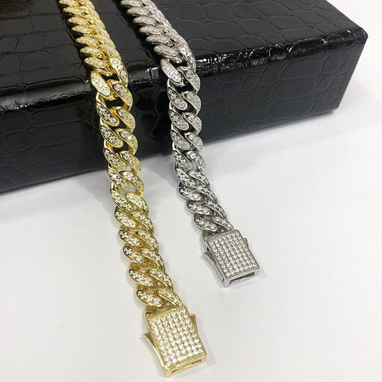 Round Cut Lab Created Moissanite Diamond 8MM Width Cuban Chain Bracelet For Men In 925 Sterling Silver