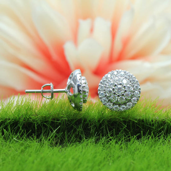8/9 Carat Lab Created Moissanite Diamond Screw Back Halo Cluster Earrings In 925 Sterling Silver (0.90 Cttw)